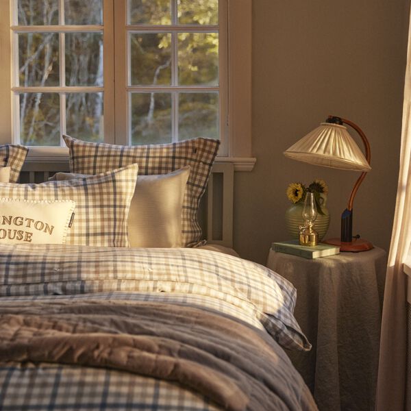 Cotton Flannel Pillowcase, misty blue/beige/white, Lexington