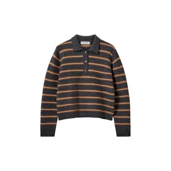 STORMASW STRIPED KNIT POLO, dark grey melange, Sofie Schnoor