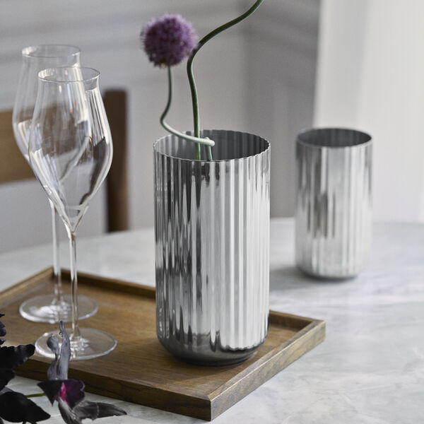 Lyngby Vase 20,5 cm, rustfrit st&aring;l, Lyngby Porcel&aelig;n