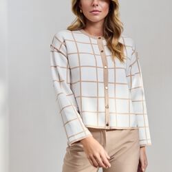 Cardigan Chic Check Knit | Off White/Camel | Cardigan, Micha