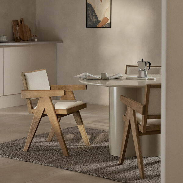 Sissi Dining Chair with Armrests, cream white/light oak, Westwing Collection