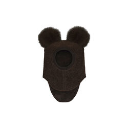 Balaclava Wool Alpaca Pompoms, dark brown melange, HUTTEliHUT