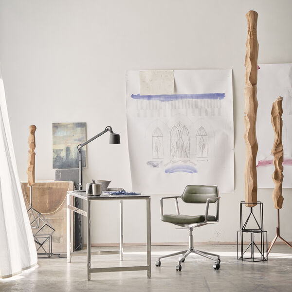 VIPP453 Swivel+ Chair with Castors, bosco green/polished aluminium, Vipp