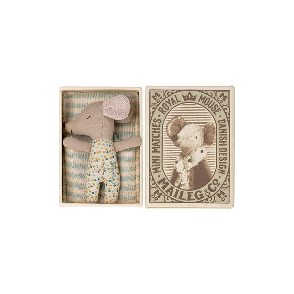 Sleepy/wakey babymus i tændstikæske, blå, Maileg