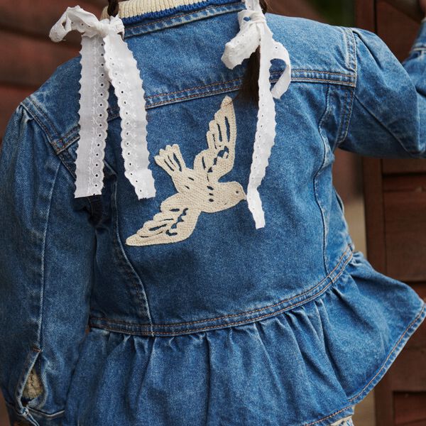 Denim Frill Jacket w. Crochet Doves, Copenhagen Colors Organics
