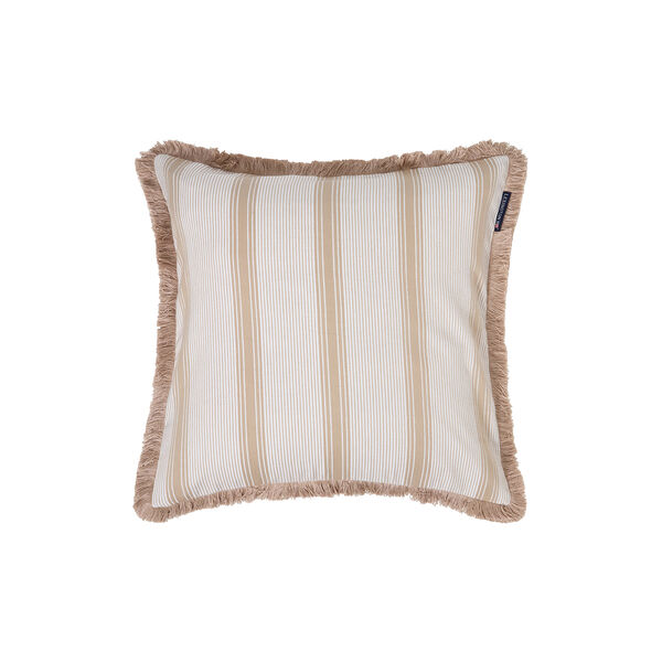 Striped Organic Cotton Fringe Pillow Cover, beige/white, Lexington