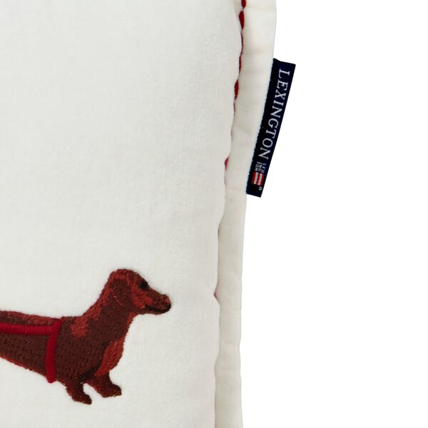 Dog Sleigh Velvet Pillow, white multi, Lexington
