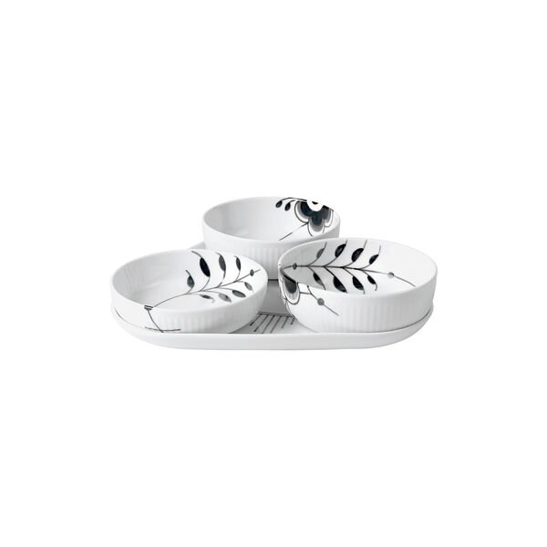 Sort Mega Riflet serveringssæt 4 dele, Royal Copenhagen