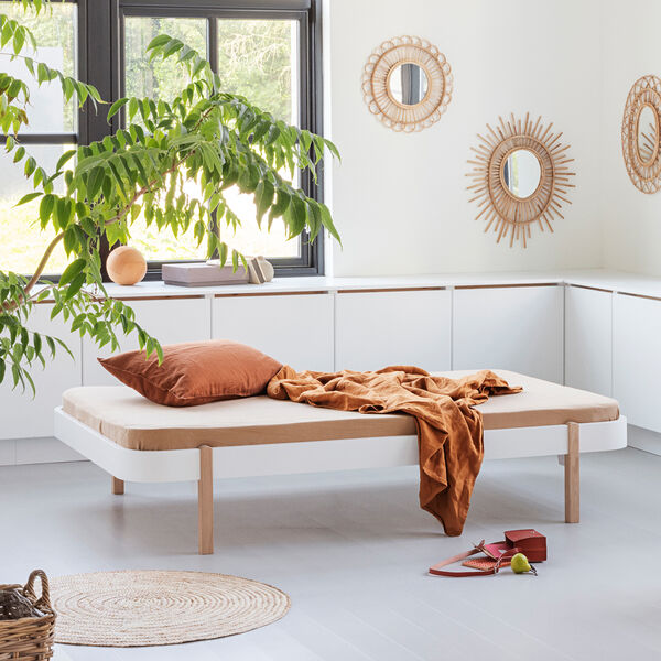 Wood lounger seng 90 cm, hvid/eg, Oliver Furniture