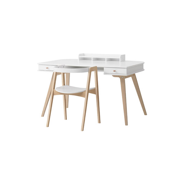 Wood skrivebord 66 cm & armstol sæt, hvid/eg, Oliver Furniture