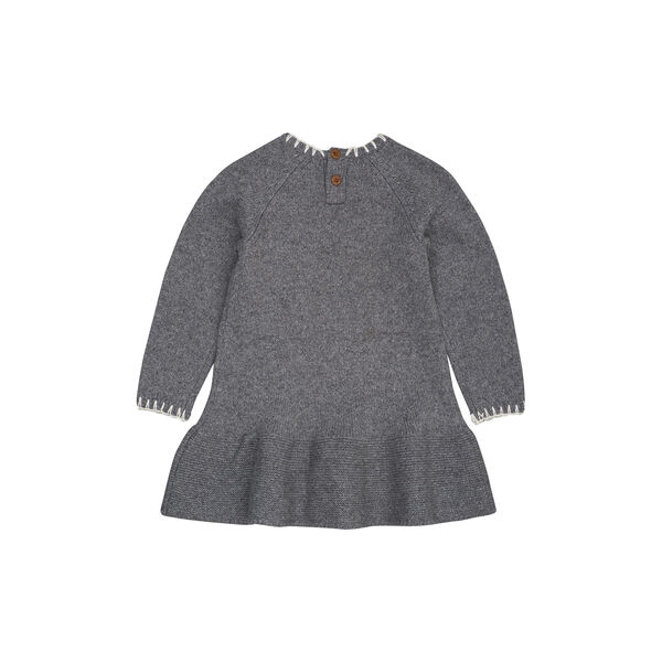 Lambswool Dress w. Bow, dark grey/cream comb., Copenhagen Colors Organics