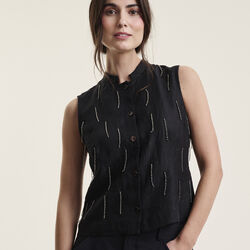 Airy linen vest med perler, black, BITTE KAI RAND