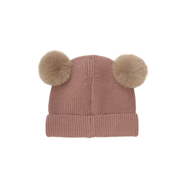 Beanie Wool Knit Pompoms, burlwood, HUTTEliHUT