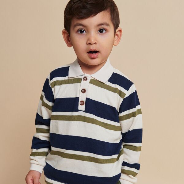 Striped Pique Polo w. LS, green combi, Copenhagen Colors Organics