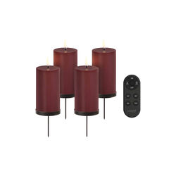 Giftbox w. spike, remote, LED pillar candle 4-pack, wine red, Uyuni Lighting