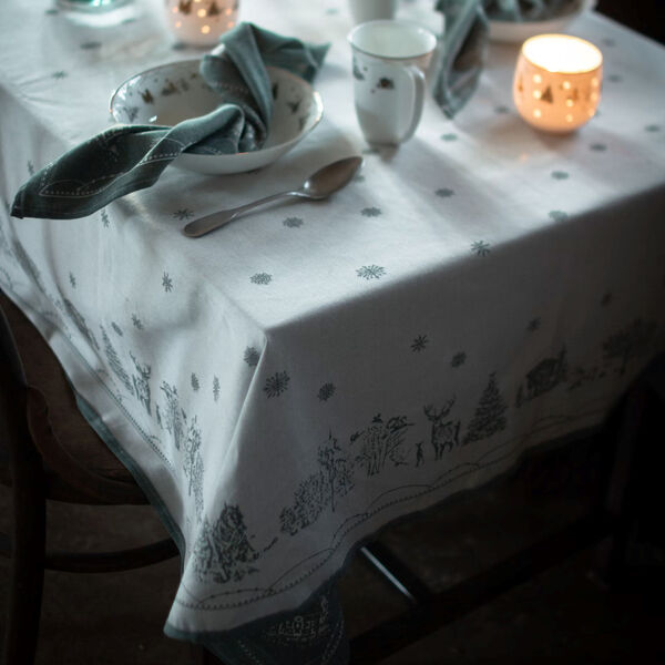 Julemorgen Story | Damask dug | 140x300 | Hvid/gr&oslash;n, Wik & Wals&oslash;e