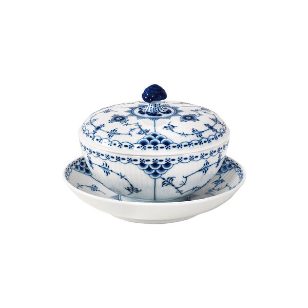 Musselmalet Halvblonde sk&aring;l med l&aring;g og underkop 30 cl, Royal Copenhagen