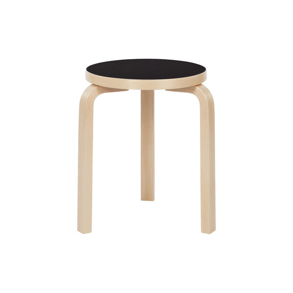 Stool 60, black linoleum, Artek