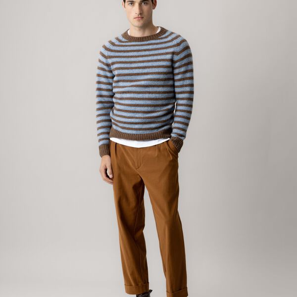 MMGCarlos Stripe Crew Neck Knit, chocolate brown melange, MOS MOSH Gallery