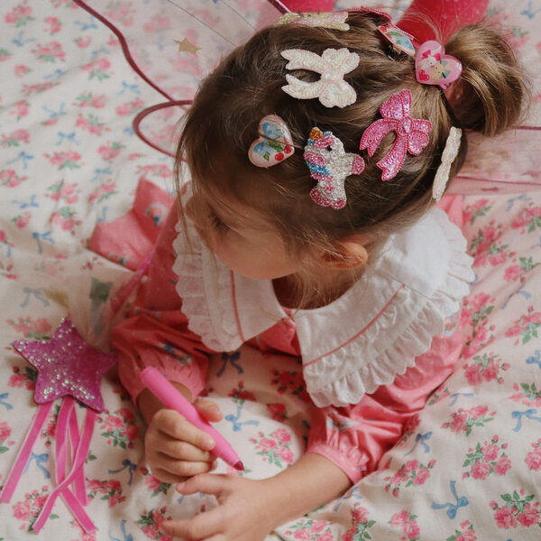 2 Pack Sequin Bow Hair Clip, rapture rose, Konges Sl&oslash;jd