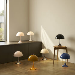 Panthella 250 Portable bordlampe, chrome opal blue grey, Louis Poulsen