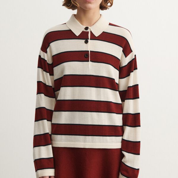 Striped Polo, ecru/cranberry, FUB