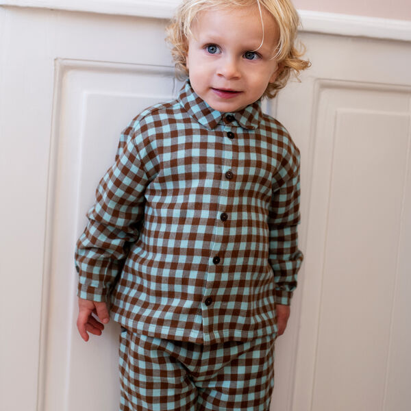 Brushed Collar Shirt, coffee checks, Serendipity