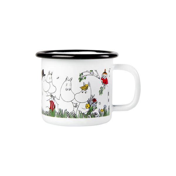 Lykkelig Familie emaljekrus, hvid, Muurla