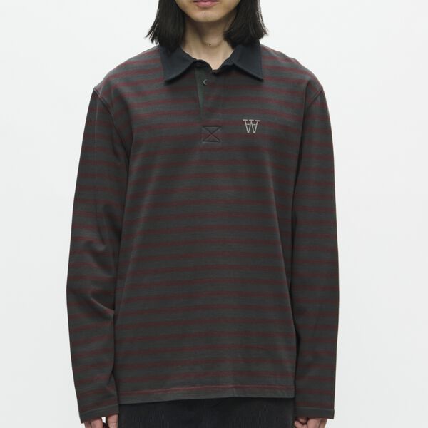 WWLandon Polo, black sand stripe, Wood Wood
