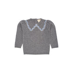 Cashmere  Blouse w. Collar Deco, dark grey/blue comb., Copenhagen Colors Organics