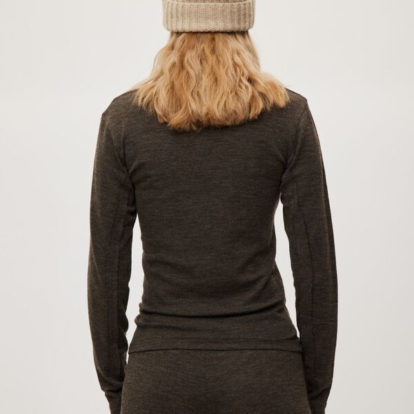 Merino Wool Tee LS Haze, dark brown melange, Rethinkit