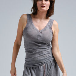 Woollen Lacey Top, grey melange, Seamless Basic