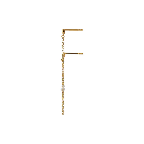 Twin Flow Earring with Stones, Chain & Pearls Single, gold, Stine A Jewelry