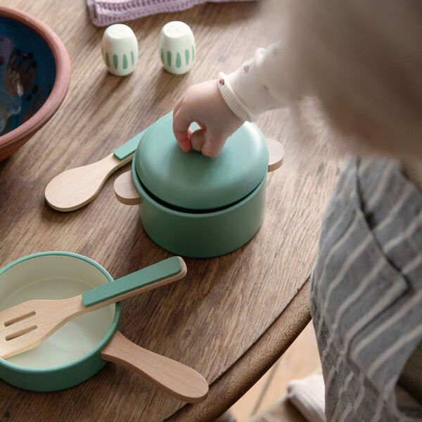 K&oslash;kkengryde og -pandes&aelig;t, sage green, Sebra