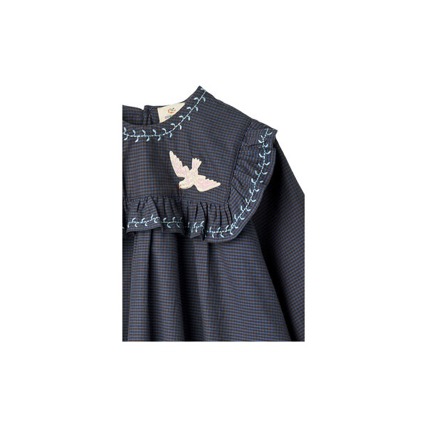 Checkered Dress w. Embroidery and Ruffle, brown/blue check comb. Checkered Dress w. Embroidery and Ruffle, brown/blue check comb., Copenhagen Colors Organics