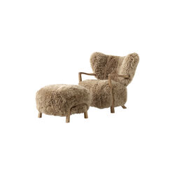 Wulff ATD2 Lounge Chair and ATD3 Pouf, Sheepskin honey/oiled oak, &Tradition