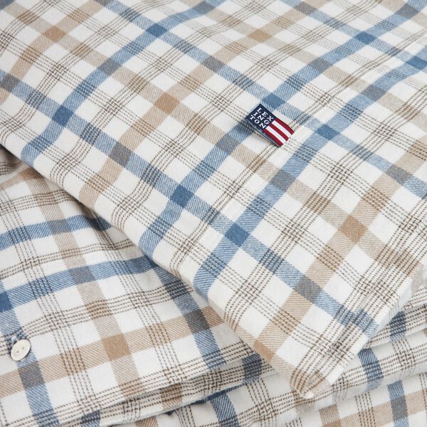 Checked Cotton Flannel Bed Set, misty blue/beige/white, Lexington