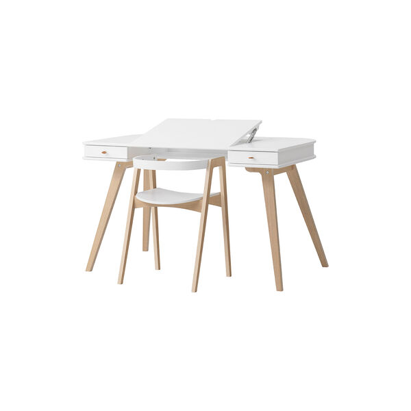 Wood skrivebord 72,6 cm & armstol sæt, hvid/eg, Oliver Furniture