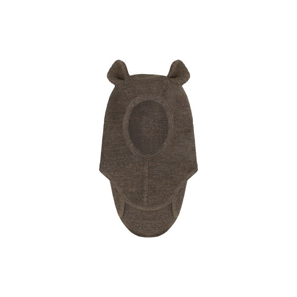 Balaclava Ears Wool Rib, brown melange, HUTTEliHUT