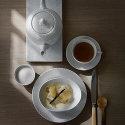 Hvid Halvblonde tekop med underkop, Royal Copenhagen