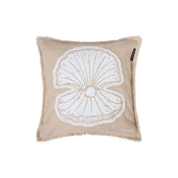 Summer Embroidered Patch Linen/Cotton Pillow Cover, beige/white, Lexington