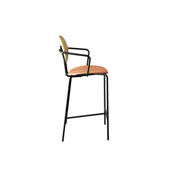 PIET HEIN Counter Chair with Arms, hvidpigmenteret eg/Silk Cognac PIET HEIN Counter Chair with Arms, hvidpigmenteret eg/Silk Cognac, Sibast Furniture