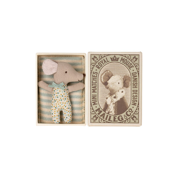 Sleepy/wakey babymus i tændstikæske, blå, Maileg