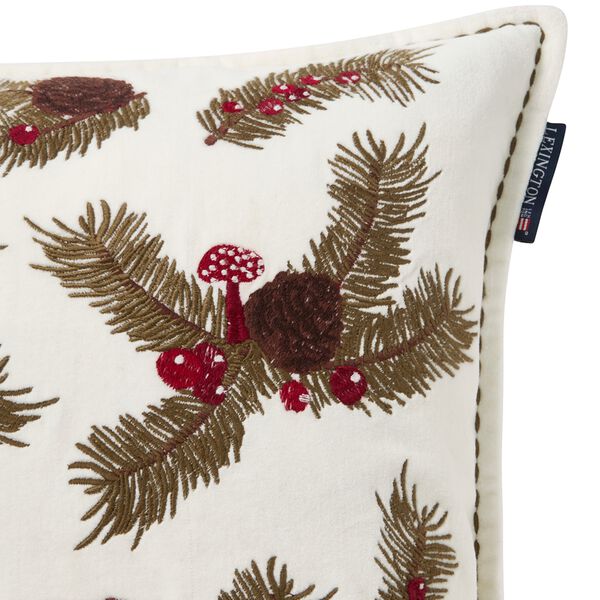Pine Twigs Velvet Pillow Cover, white multi, Lexington