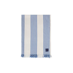 Striped/Checked Organic Cotton Throw, white/blue/beige, Lexington