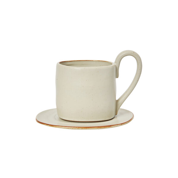 Flow Mug with Saucer, off-white speckle, Ferm Living