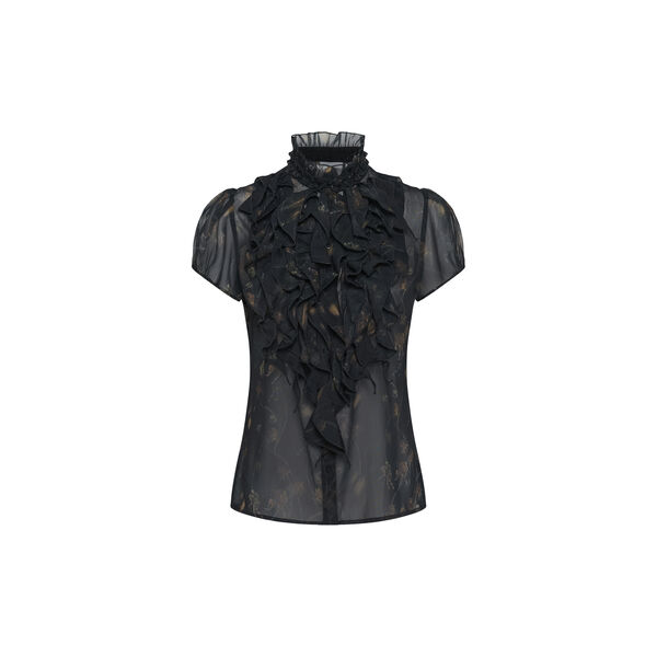 LiljaSZ Crinkle SS Shirt, black washed dandelions, Saint Tropez