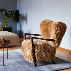 Wulff ATD2 Lounge Chair and ATD3 Pouf, Sheepskin honey/oiled walnut Wulff ATD2 Lounge Chair and ATD3 Pouf, Sheepskin honey/oiled walnut, &Tradition