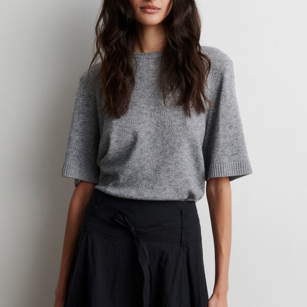 Amala Knit SS O-Neck, mid grey melange, Second Female