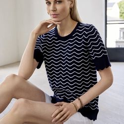 Basic Cotton Wave Knit, navy/white stripe, Micha